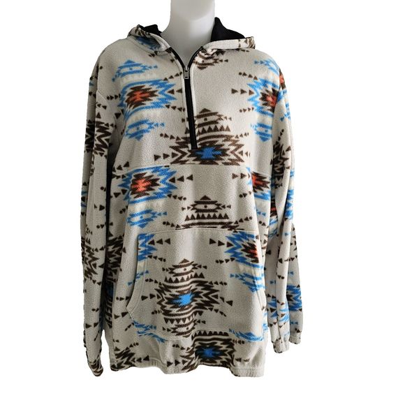 Men's Fleece Southwest Aztec Rebels & Nomads  Hooded Pullover 3/4 zip Size Small - Picture 1 of 10